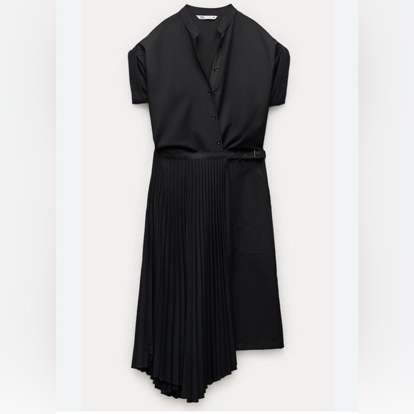 Zara Dresses & Skirts - Zara - Woman Midi ZW Collection Dress with Pleated Black Skirt, Black, Size M